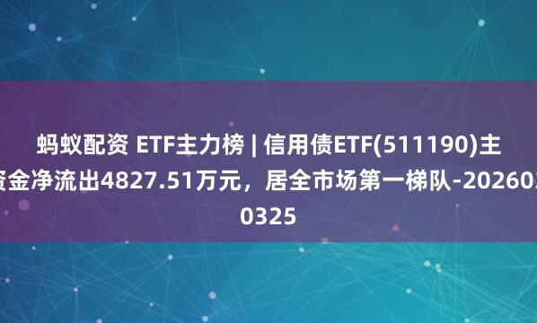 蚂蚁配资 ETF主力榜 | 信用债ETF(511190)主力资金净流出4827.51万元，居全市场第一梯队-20260325